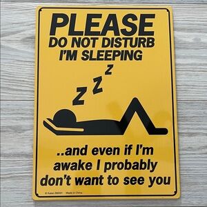 Do Not Disturb Sleeping Metal Sign Yellow Funny Door Sign NEW